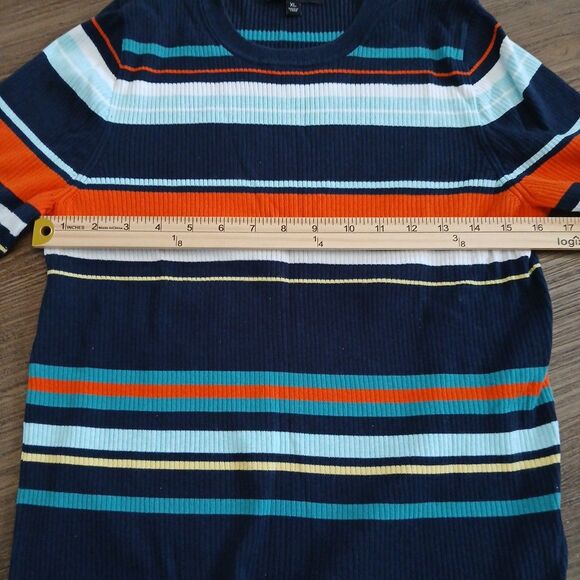 Banana Republic Womens XL Stretch Sweater Ribbed Stripes Short Sleeve Casual - Picture 4 of 7